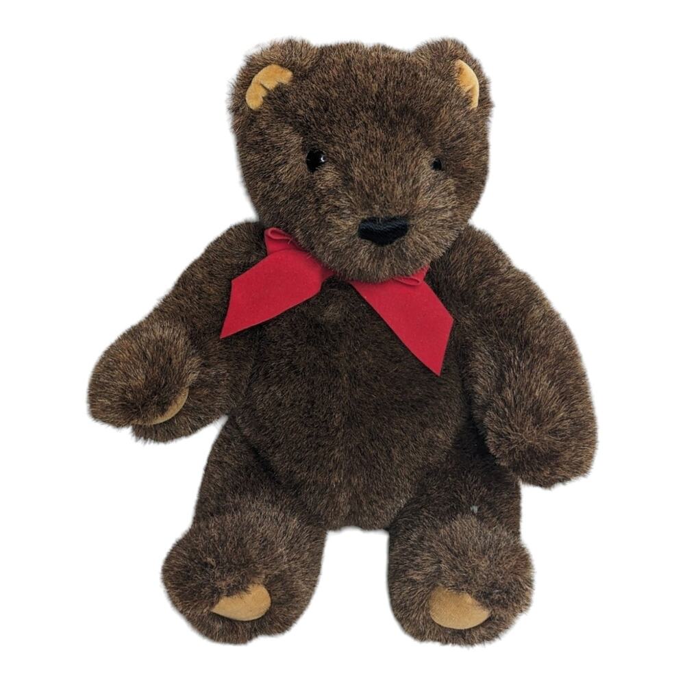 Gund Dark Brown Jointed Teddy Bear Plush Stuffed Animal Valentine's‎ day Red bow